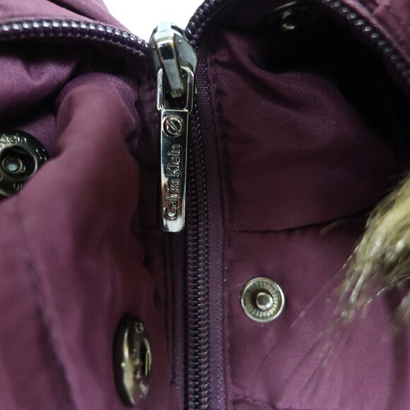 Calvin Klein Faux Fur Hooded Puffer Jacket - Plum - Size Medium - Picture 5 of 16